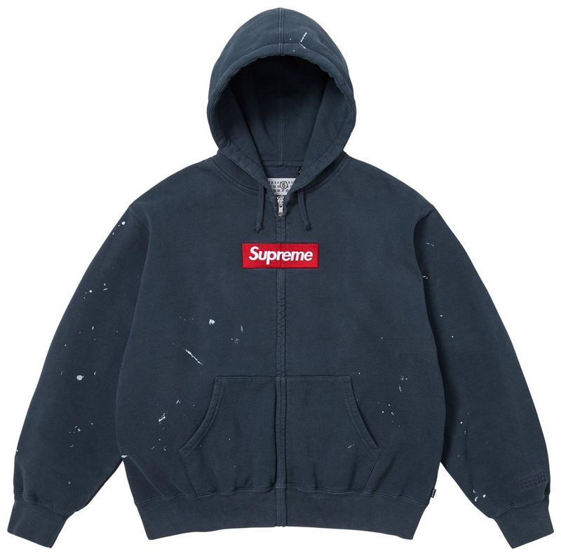 Supreme x MM6 Maison Margiela Box Logo Zip Up Hooded Sweatshirt 'Navy'
