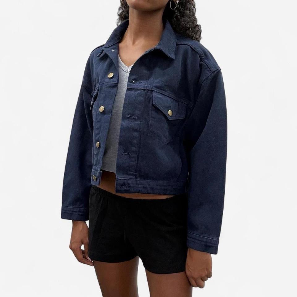 Bull Denim Cropped Trucker Jacket - Navy