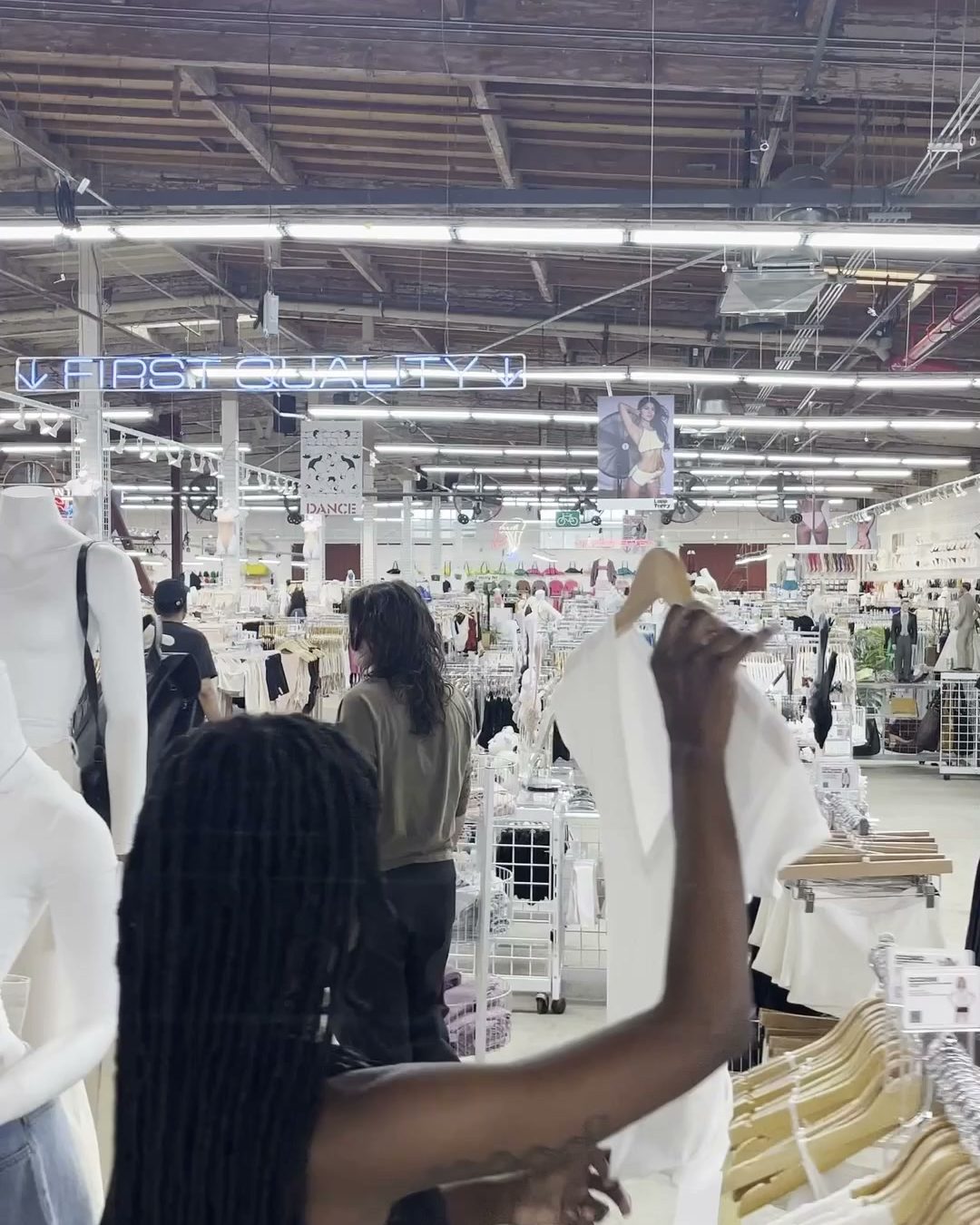 On the floor of the factory store, Los Angeles Apparel.