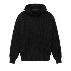 Fear of God Essentials Cable Knit Hoodie 'Jet Black' view 1