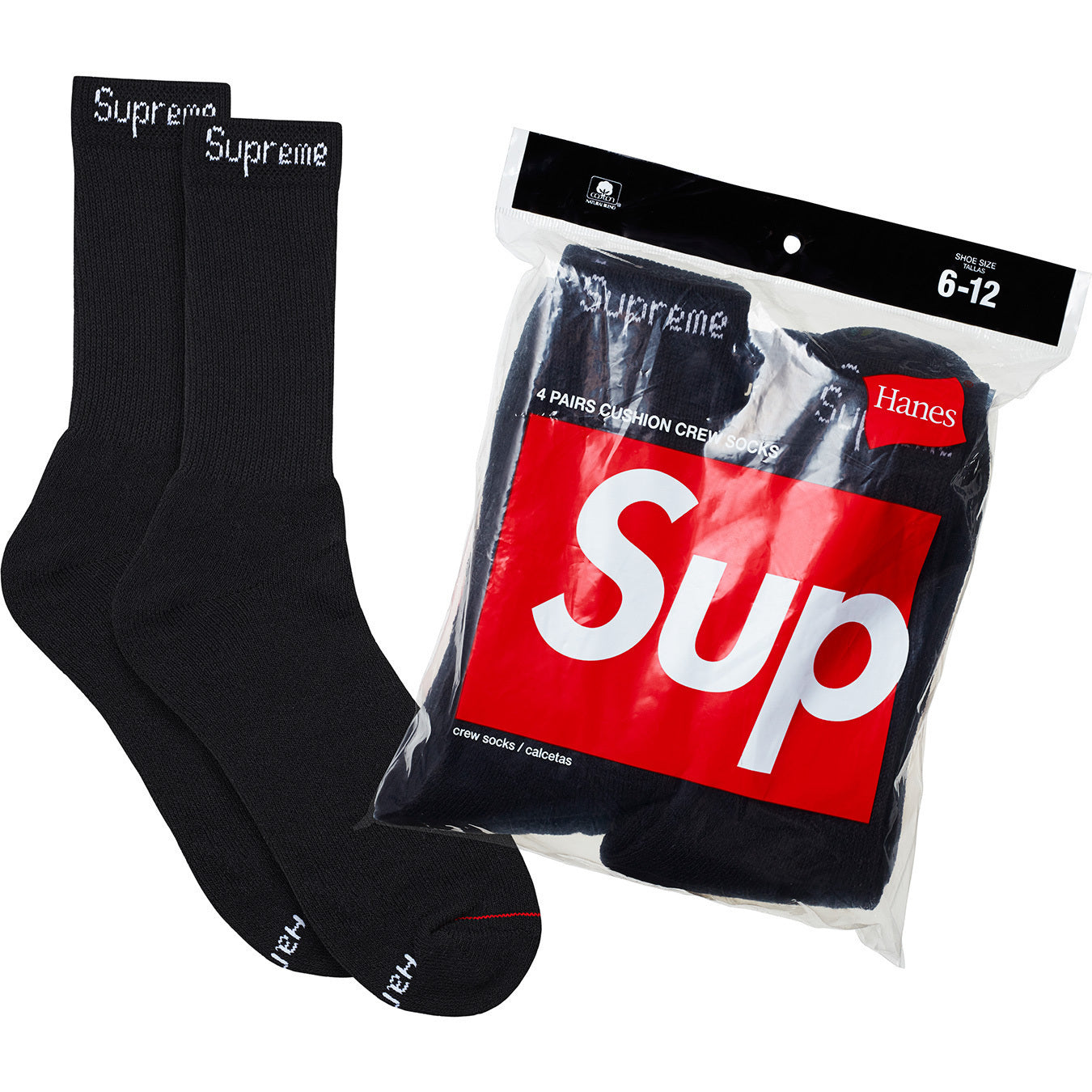 Supreme®/Hanes® Crew Socks (4 Pack) — Black