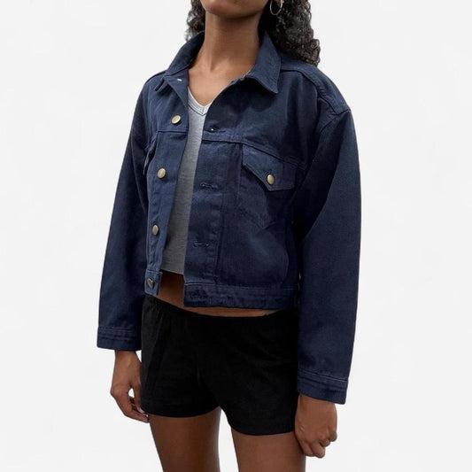 Bull Denim Cropped Trucker Jacket - Navy 