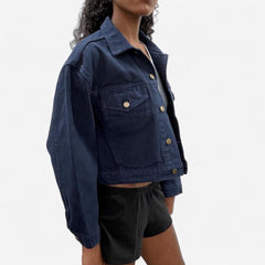 Bull Denim Cropped Trucker Jacket - Navy view 2