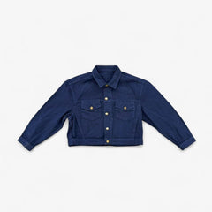 Cropped Bull Denim Trucker Jacket - Navy Blue view 4