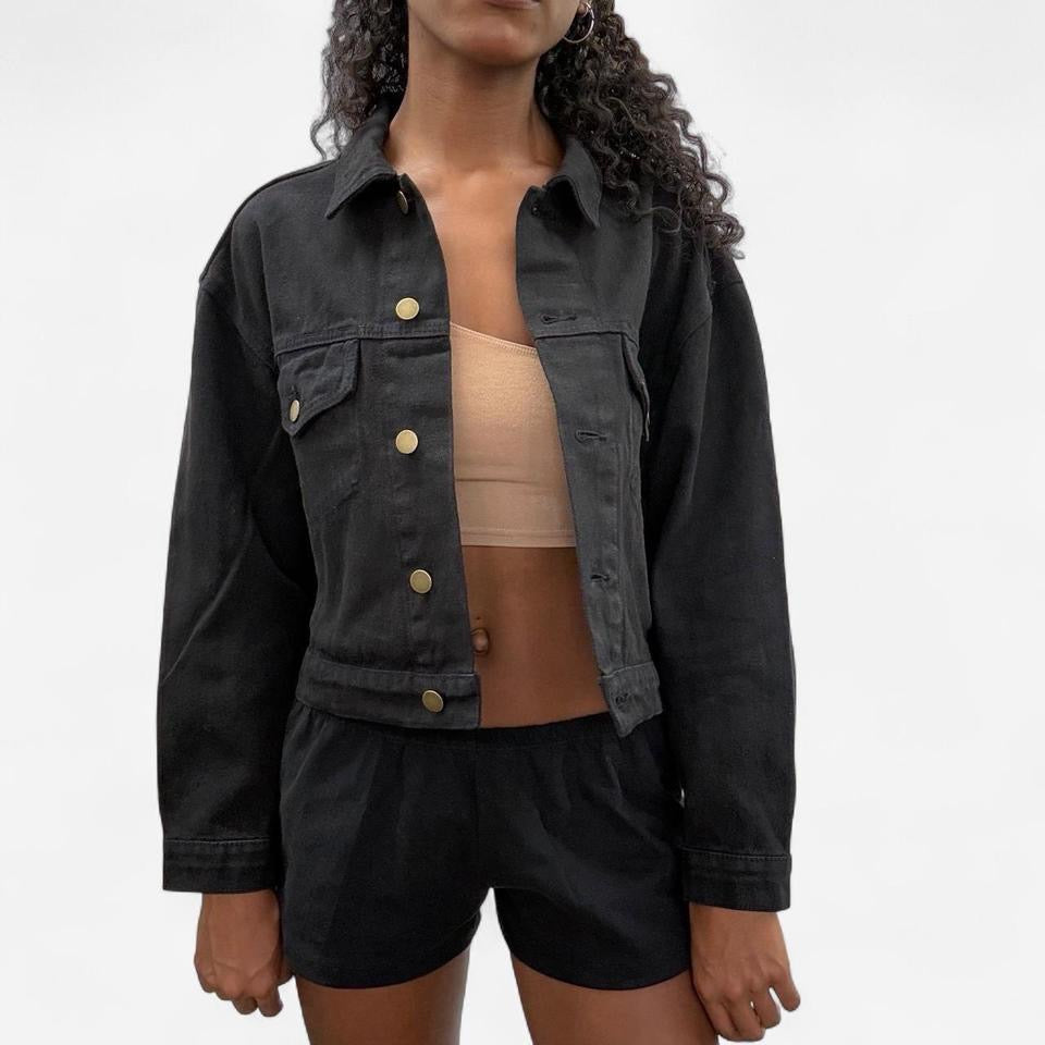 Bull Denim Cropped Denim Jacket - Black