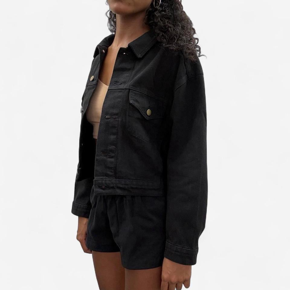 Bull Denim Cropped Denim Jacket - Black