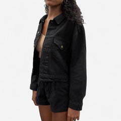 Bull Denim Cropped Denim Jacket - Black view 4