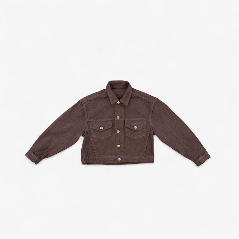 Bull Denim Cropped Trucker Jacket - Choc. Brown
