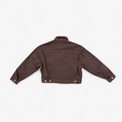 Cropped Bull Denim Trucker Jacket - Chocolate Brown view 5