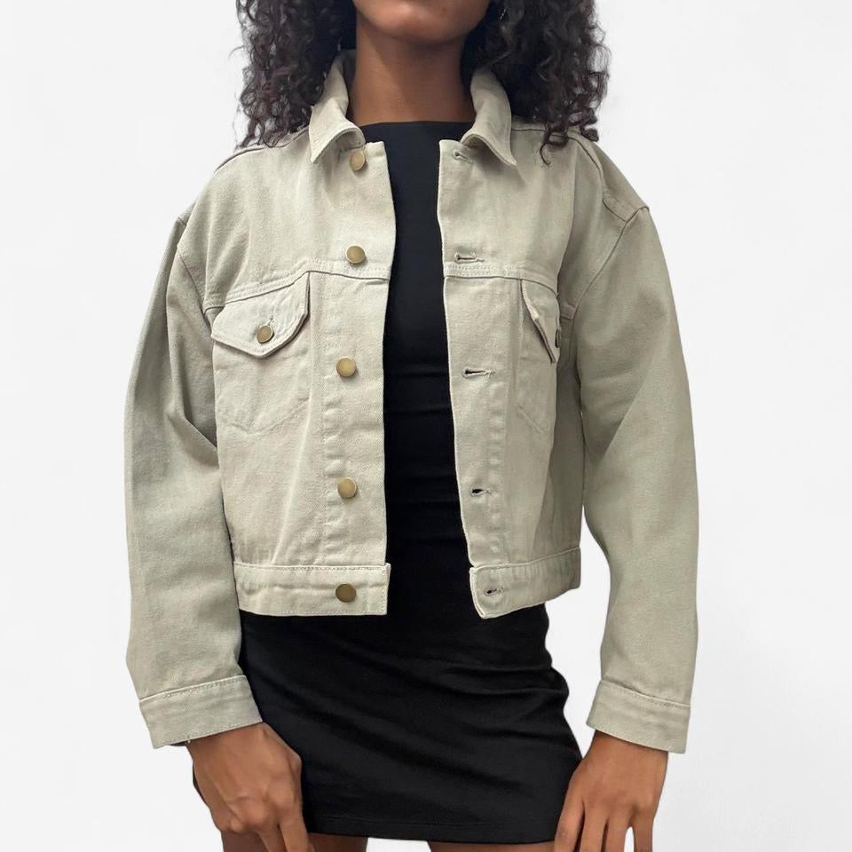 Bull Denim Cropped Trucker Jacket - Sage Green