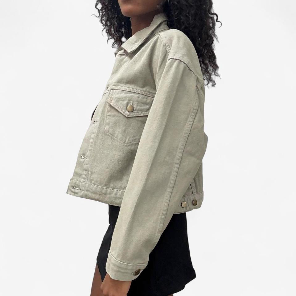 Bull Denim Cropped Trucker Jacket - Sage Green