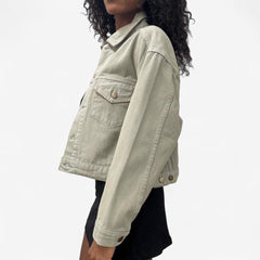 Bull Denim Cropped Jacket - Sage Green view 3