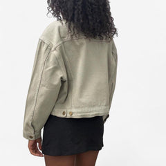 Bull Denim Cropped Trucker Jacket - Sage Green view 4