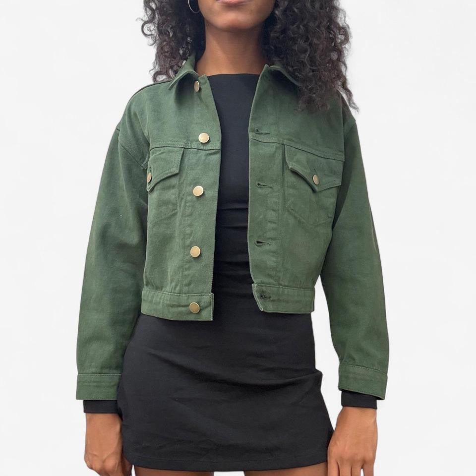 Bull Denim Cropped Trucker Jacket - Ivy Green