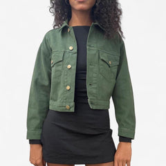Bull Denim Cropped Trucker Jacket - Ivy Green view 3
