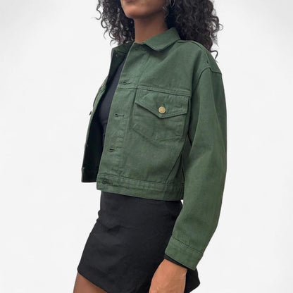 Bull Denim Cropped Trucker Jacket - Ivy Green