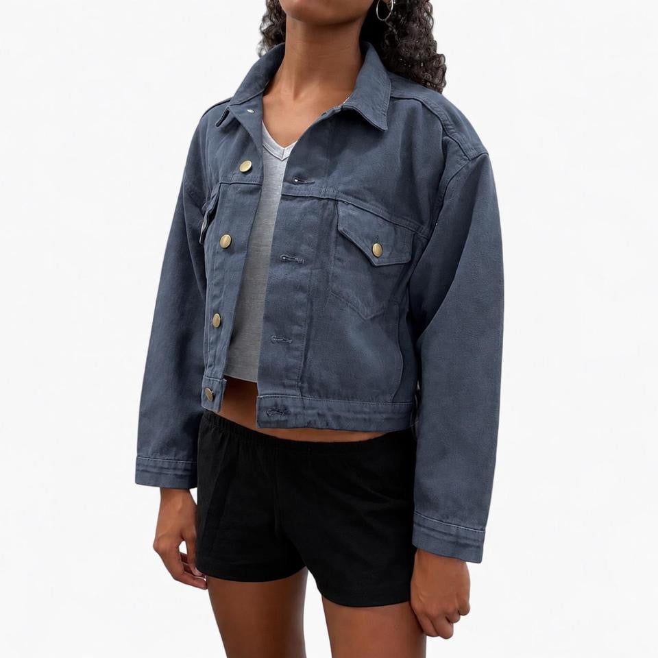 Cropped Bull Denim Trucker Jacket - Dolphin Blue 