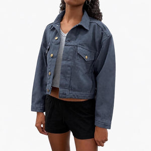 Cropped Bull Denim Trucker Jacket - Dolphin Blue 