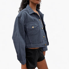 Cropped Bull Denim Trucker Jacket - Dolphin Blue view 2