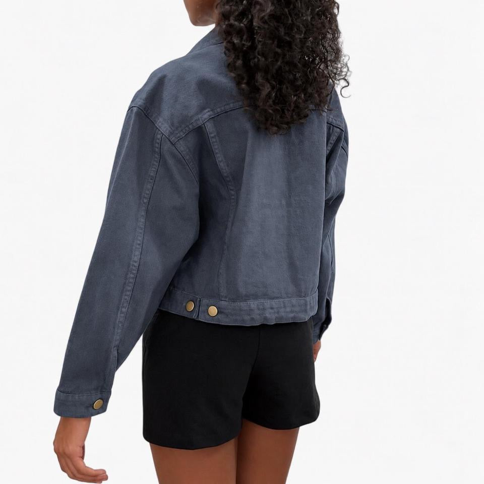 Cropped Bull Denim Trucker Jacket - Dolphin Blue 