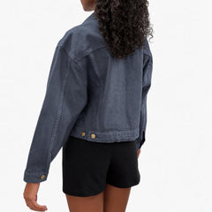 Cropped Bull Denim Trucker Jacket - Dolphin Blue view 3