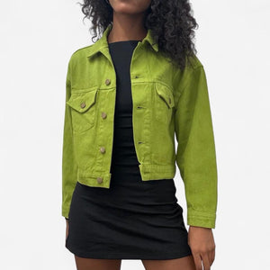 Bull Denim Cropped Trucker Jacket - Celery Green