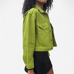 Cropped Bull Denim Trucker Jacket - Celery Green view 2