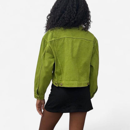 Bull Denim Cropped Trucker Jacket - Celery Green