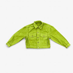 Cropped Bull Denim Trucker Jacket - Celery Green view 4