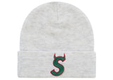 Supreme® New Era® Devil's Logo Beanie — Heather Grey view 1
