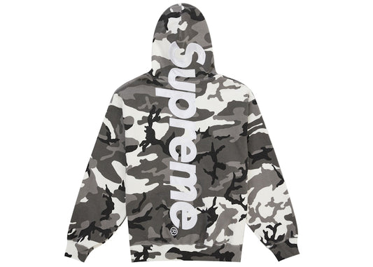 Supreme® Satin Appliqué Hooded Sweatshirt — Snow Camo (back appliqué)