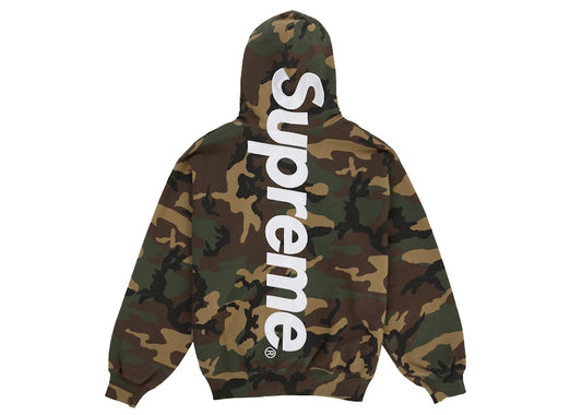 Supreme® Satin Appliqué Hooded Sweatshirt — Woodland Camo (back appliqué)